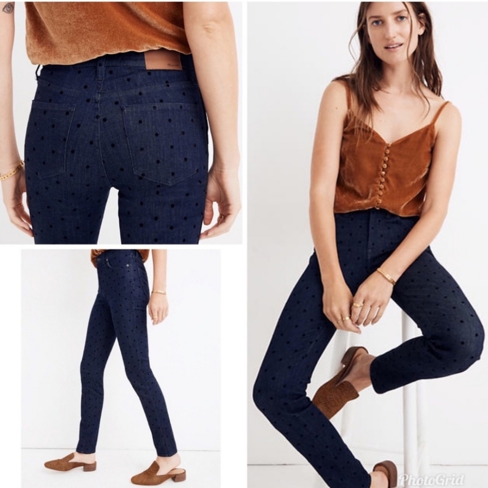 ♥️Madewell High Rise Skinny Denim Jeans Polka Dot Polkadot Stretch Slimming